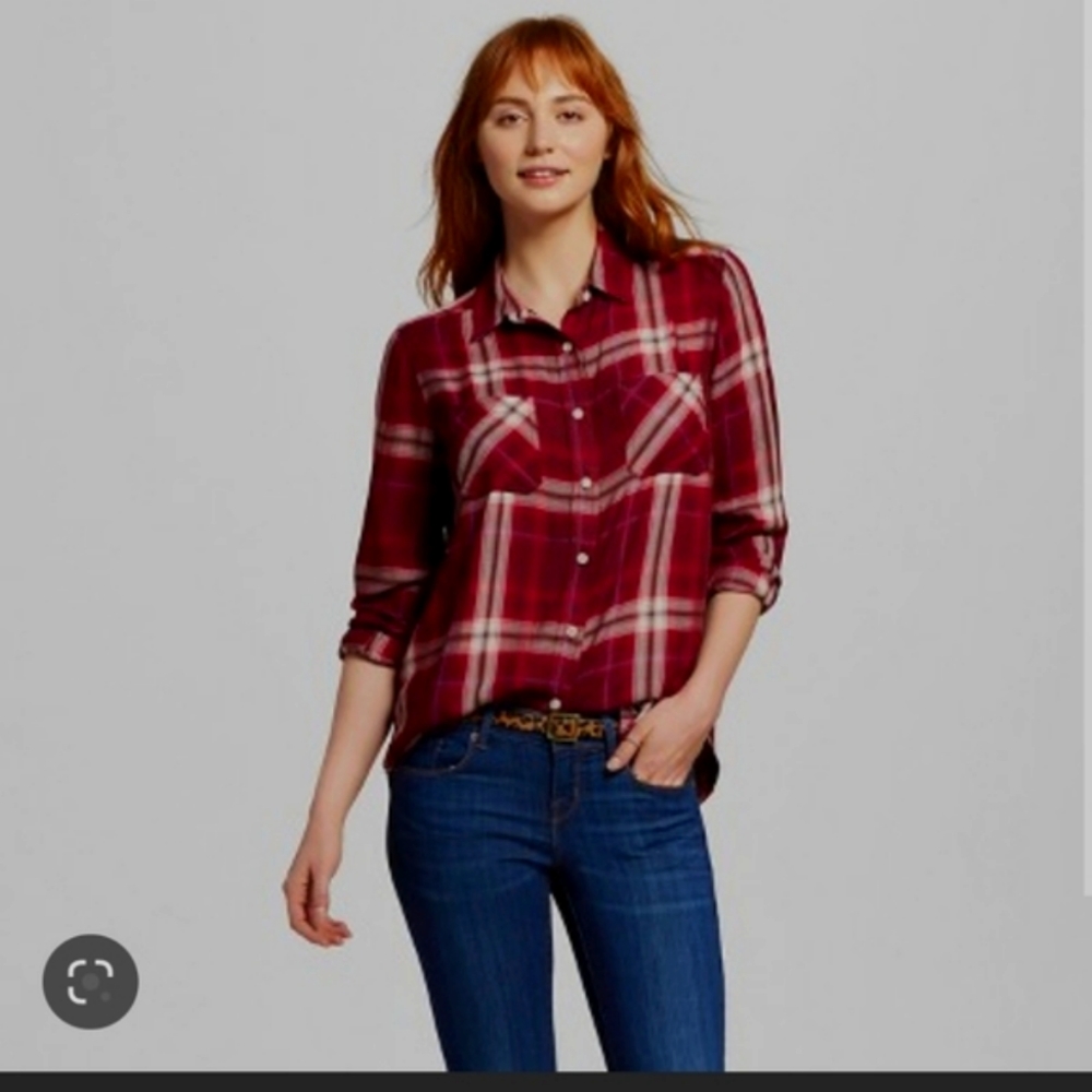 MOSSIMO M Button-down Plaid Boyfriend Style Shirt